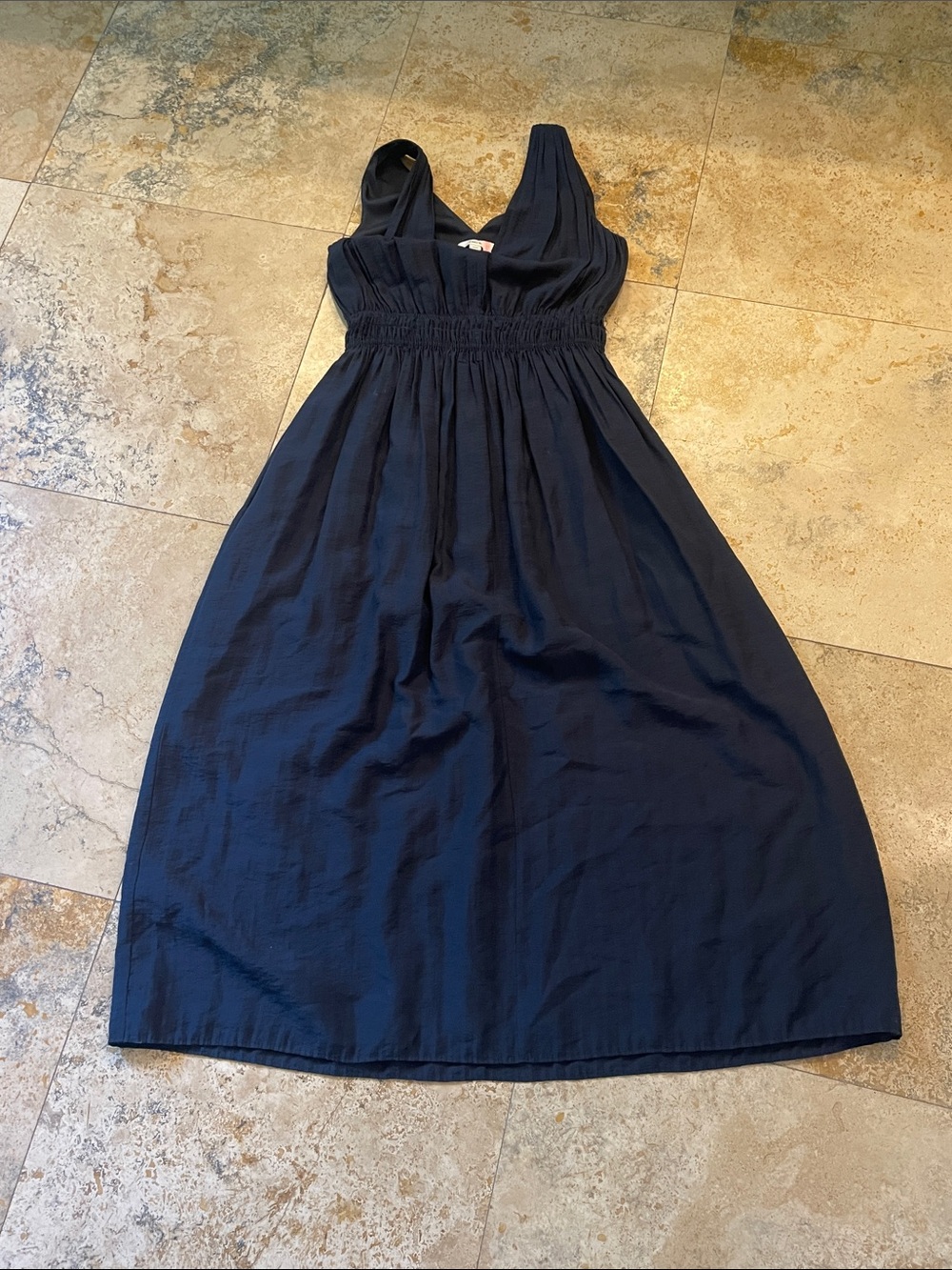 Vince Navy Sleeveless Smocked Waist Midi Dress like reformation jcrew see pics
